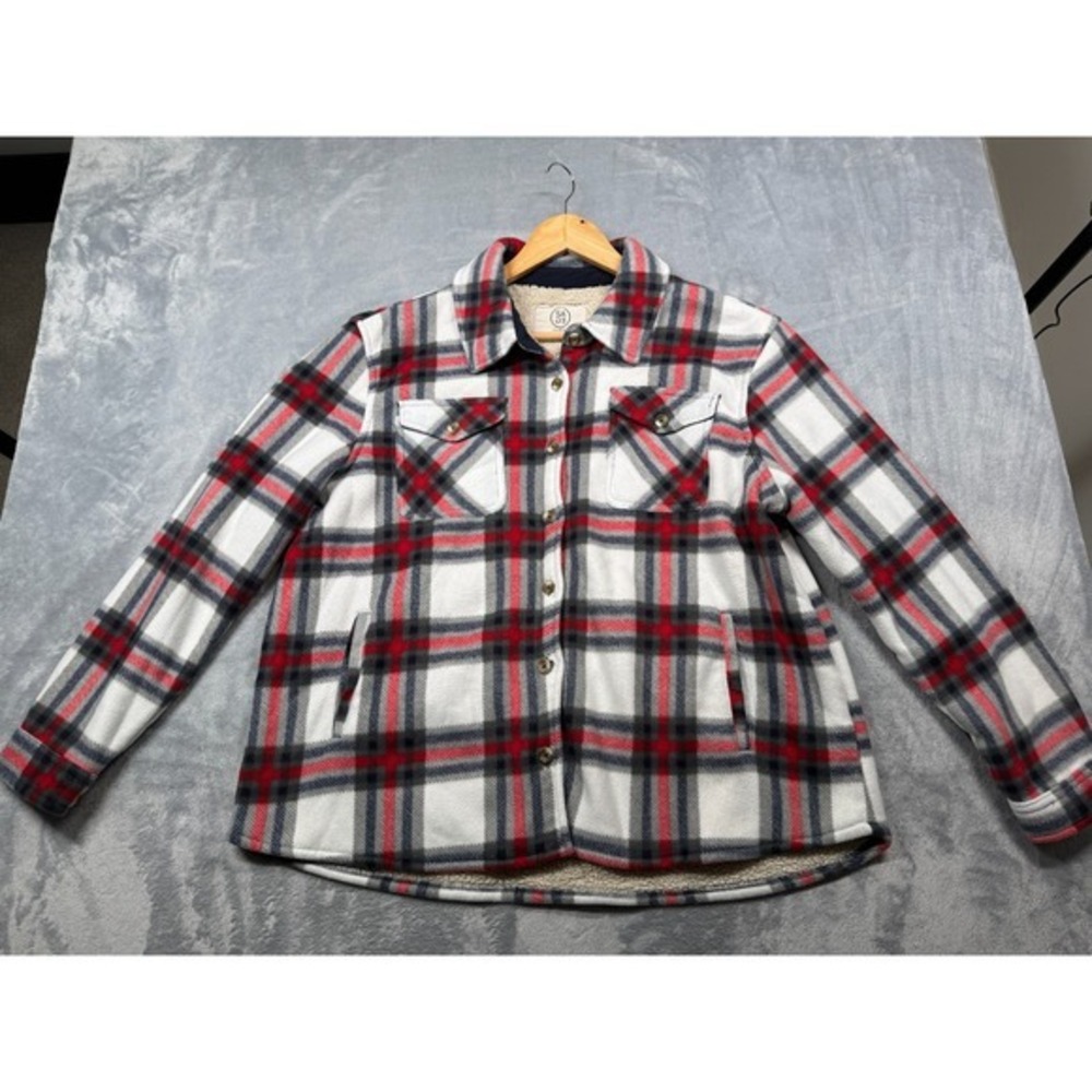 Sage Collective Shacket Womens XL Multicolor Plaid Sherpa Lined Button Up Casual